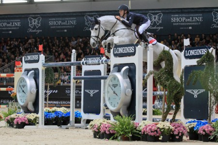 Ireland’s Bertram Allen steered Molly Malone to victory in his first-ever Longines FEI World Cup™ Jumping qualifier at the fourth leg of the 2014/2015 Western European League series in Verona, Italy today. (FEI/Stefano Secci)