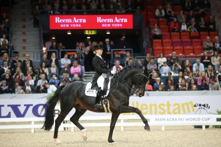 Germany’s Jessica von Bredow-Werndl and Unee BB made it a back-to-back double when, for the second year running, they came out on top at the Reem Acra FEI World Cup™ qualifier in Gothenburg, Sweden today. (FEI/Roland Thunholm)