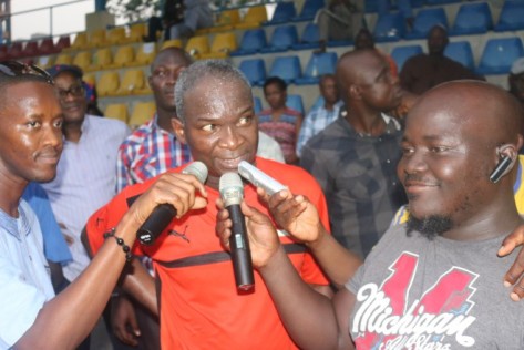 former Governor of Lagos Barister Babatunde Raji Fashola Speaking to the media after leading his Lagos All Star team to victory at the SACMT 2014